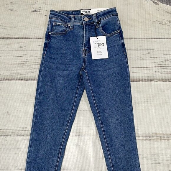 Insane Gene Jeans NWT Hi-Rise Ankle Skinny Medium Wash Blue Denim Size 1 24 - Picture 4 of 13